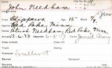John Needham Student Information Card