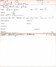 Fred Penn (Hun-kah-th-she) Student Information Card