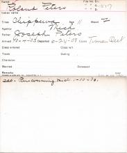 Roland Peters Student Information Card