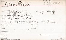 Nelson Porter Student Information Card