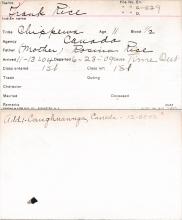 Frank Rice Student Information Card