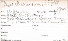 Cecil Richardson Student Information Card