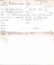 William Robinson Jr. Student Information Card