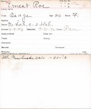 Ernest Roe Student Information Card