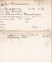 John Roussian Student Information Card