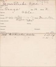 James Strike Axe Student Information Card