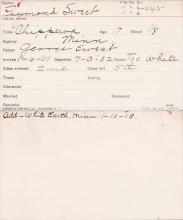 Raymond Sweet Student Information Card