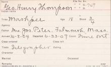 George Henry Thompson Student Information Card