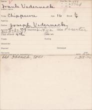 Frank Vedernack Student Information Card
