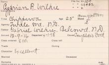 Cyprian R. Wilkie Student Information Card