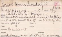 Jacob Henry Fineday Student Information Card