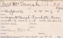 Earl McTavish Student Information Card
