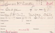 Solomon McCarty Student Information Card