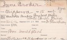 Irene Broker Student Information Card