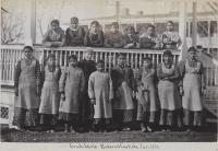 Fifteen female Creek students with teacher, 1881