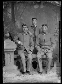Joshua Given [?], Luther Standing Bear, and an unidentified male student, c.1882