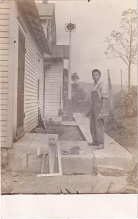 Harry John laying cement, #2, c.1914