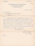 Letter of Appointment Forwarded to Henry Markistum at Neah Bay