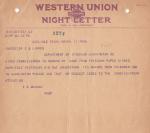 A typed telegram with "Western Union Night Letter" in the heading