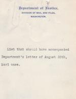 a type written note with the heading "Department of Justice"