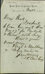 Armstrong Informs Pratt of Expected Arrival Date Armstrong Informs Pratt of Expected Arrival Date, 1880