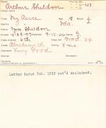 Arthur Sheldon Student Information Card Arthur Sheldon Student Information Card