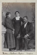 Martha Moore and Ella Moore with their father, John R. Moore [version 2], c.1882