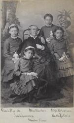 Dessie Prescott, Jennie Lawrence, Nellie Robertson, and Katie La Croix with Sarah Mather [version 2], c.1881