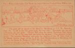 red-ink sketch and type on brown paper; the upper half of the card is an image attributed to Martha Red Eagle which depicts a convulted pile of young men, some of the men have feathers in their hair, the lower half gives details for a number of sporting events taking place on September 24, 1910