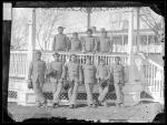 Ten male Creek students posed at the bandstand [version 1], 1881