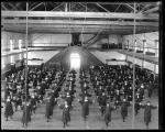 Female students in gymnasium with poles, c.1887