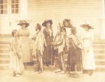 Jeanette Pappin, Clemence Le Traille and Blanche Jollie with Blackfeet Indian Visitors [version 2], 1913